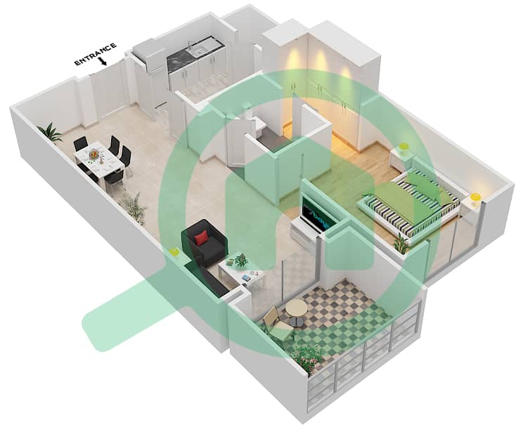 锐翰8号楼 - 1 卧室公寓单位1 FLOOR 2-3戶型图 Floor 2-3 interactive3D