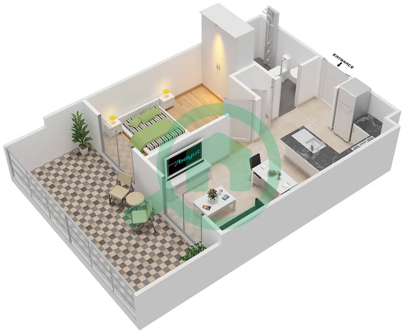 المخططات الطابقية لتصميم النموذج 3A شقة 1 غرفة نوم - الرمث 01 Ground floor interactive3D