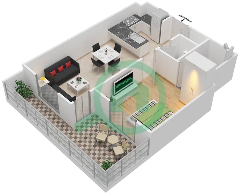 Al Ramth 03 - 1 Bedroom Apartment Type 4A Floor plan First floor interactive3D