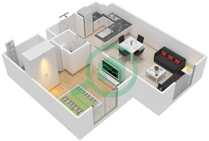 Al Ramth 03 - 1 Bedroom Apartment Type 5 Floor plan First floor interactive3D