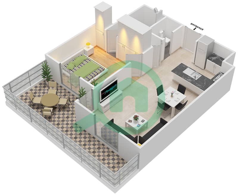 Al Ramth 07 - 1 Bedroom Apartment Type 6A Floor plan First floor interactive3D