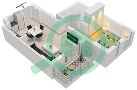المخططات الطابقية لتصميم النموذج 1E-1 شقة 1 غرفة نوم - حياة بوليفارد