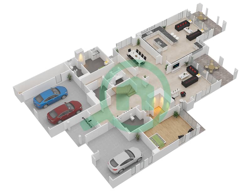 Редвуд Авеню - Вилла 5 Cпальни планировка Тип COUNTRY DOWN-A Ground Floor interactive3D