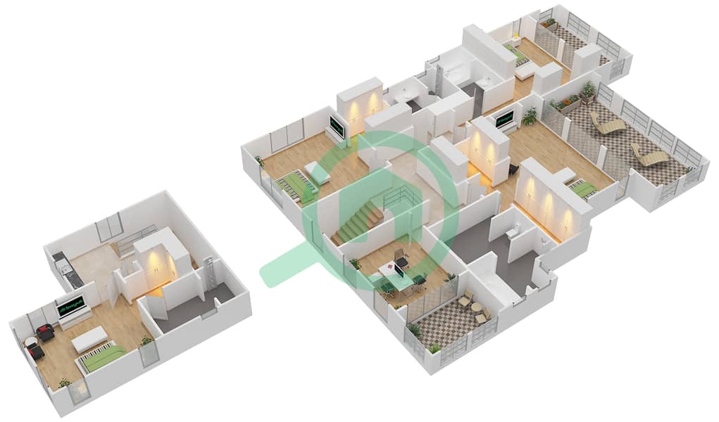 المخططات الطابقية لتصميم النموذج MELBOURNE-B1 فیلا 5 غرف نوم - ريدوود أفينيو First Floor interactive3D