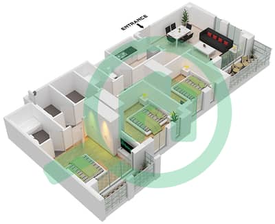 المخططات الطابقية لتصميم النموذج 3B-2 شقة 3 غرف نوم - حياة بوليفارد