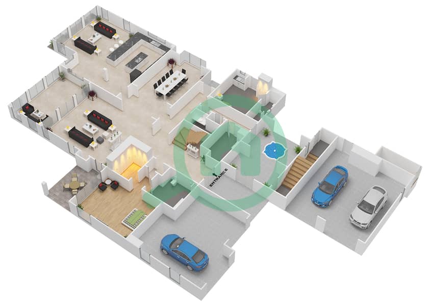 المخططات الطابقية لتصميم النموذج TROON-B2 فیلا 5 غرف نوم - ريدوود أفينيو Ground Floor interactive3D
