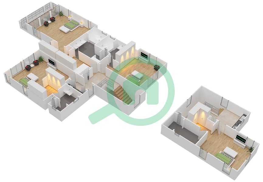 المخططات الطابقية لتصميم النموذج TROON-B2 فیلا 5 غرف نوم - ريدوود أفينيو First Floor interactive3D