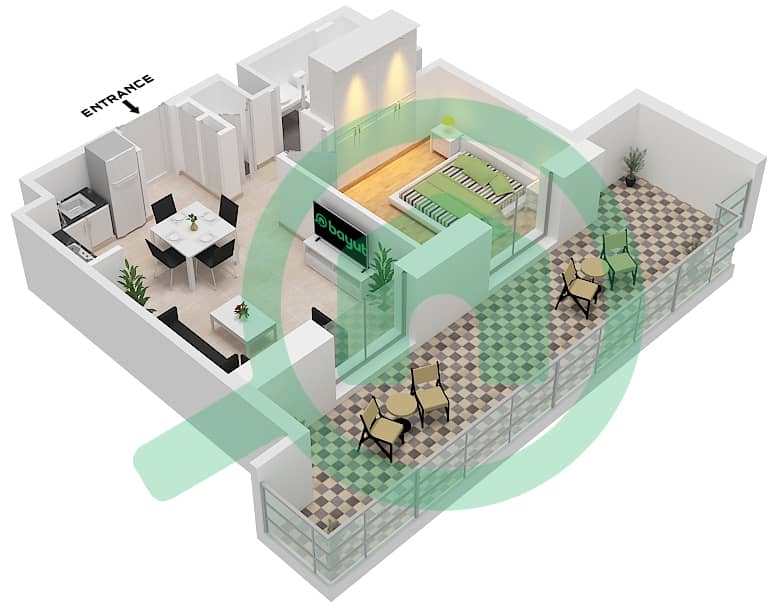 Хаят Бульвар - Апартамент 1 Спальня планировка Тип/мера 1A-3 interactive3D