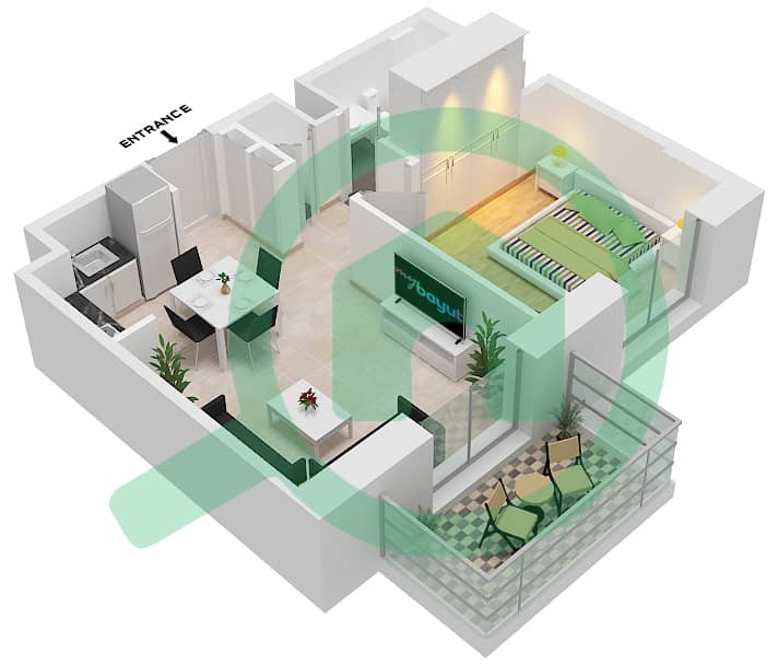 Hayat Boulevard - 1 Bedroom Apartment Type/unit 1A-4 Floor plan interactive3D