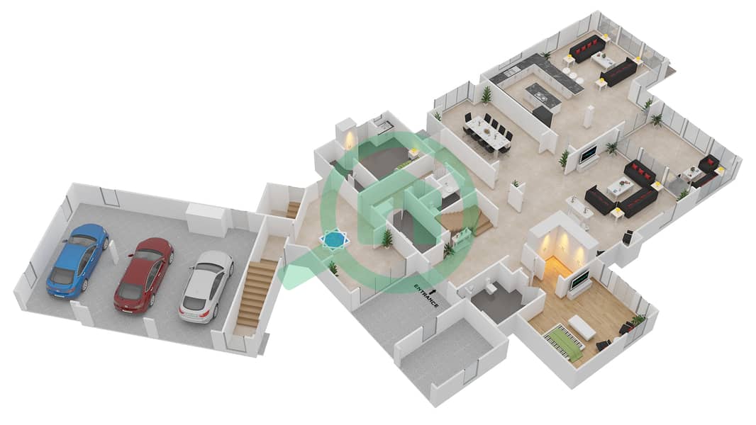 المخططات الطابقية لتصميم النموذج MELBOURNE-B3 فیلا 5 غرف نوم - ريدوود أفينيو Ground Floor interactive3D