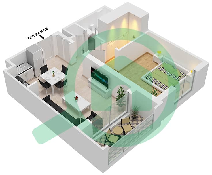 Hayat Boulevard - 1 Bedroom Apartment Type/unit 1C-1 Floor plan interactive3D