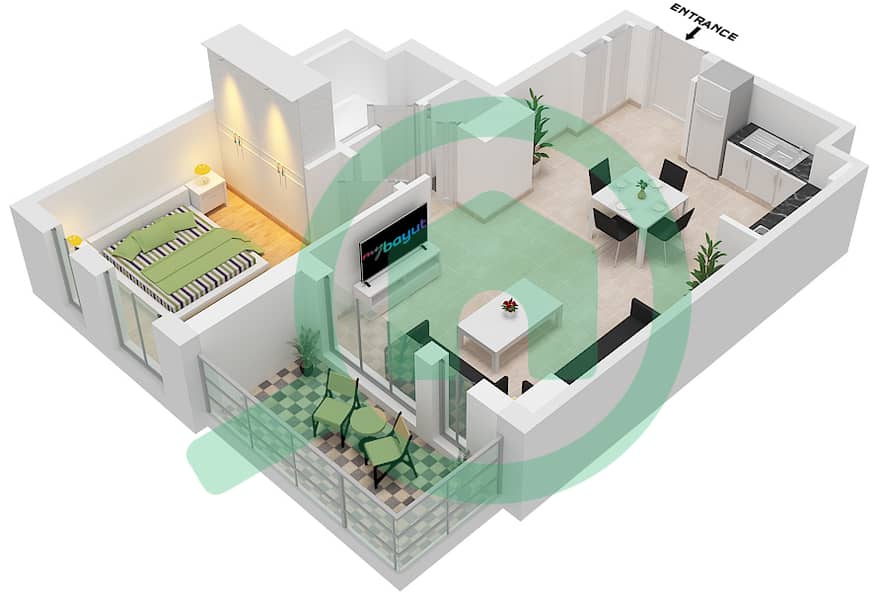 Hayat Boulevard - 1 Bedroom Apartment Type/unit 1D-1 Floor plan interactive3D