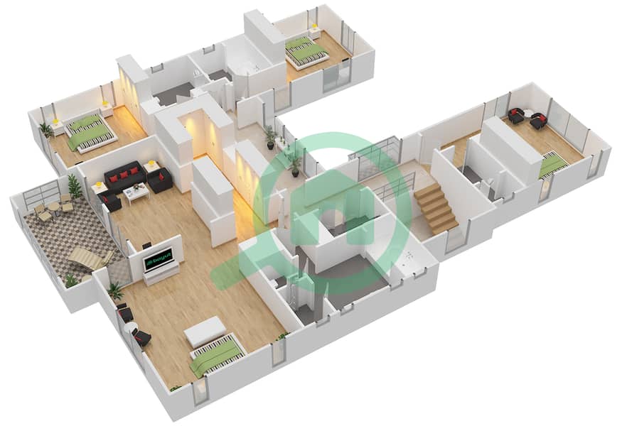 المخططات الطابقية لتصميم النموذج SYDNEY-C فیلا 5 غرف نوم - ريدوود أفينيو First Floor interactive3D