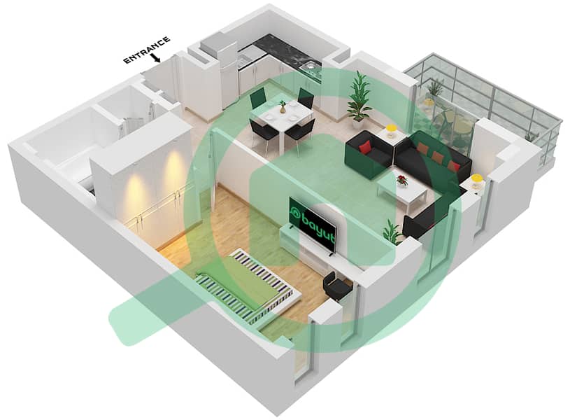 Хаят Бульвар - Апартамент 1 Спальня планировка Тип/мера 1F-1 interactive3D