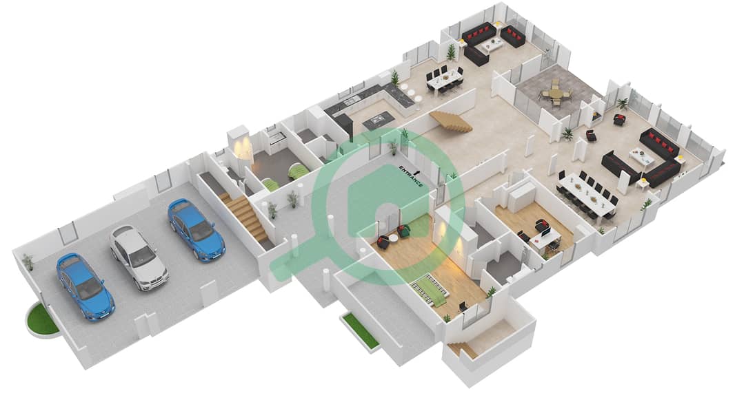 المخططات الطابقية لتصميم النموذج ONTARIO-E1 فیلا 6 غرف نوم - ريدوود أفينيو Ground Floor interactive3D