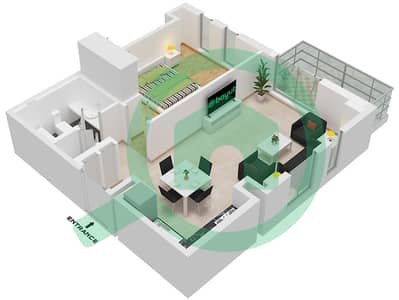 المخططات الطابقية لتصميم النموذج / الوحدة 1F-2 شقة 1 غرفة نوم - حياة بوليفارد