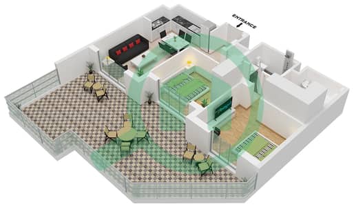 المخططات الطابقية لتصميم النموذج / الوحدة 2A-1 شقة 2 غرفة نوم - حياة بوليفارد