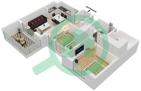 المخططات الطابقية لتصميم النموذج / الوحدة 2A-2 شقة 2 غرفة نوم - حياة بوليفارد