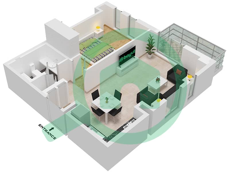 Hayat Boulevard - 1 Bedroom Apartment Type/unit 1F-2 Floor plan interactive3D