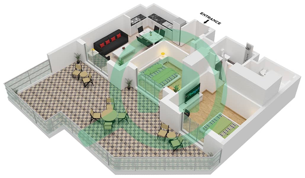 Hayat Boulevard - 2 Bedroom Apartment Type/unit 2A-1 Floor plan interactive3D