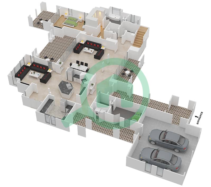 المخططات الطابقية لتصميم النموذج 21 فیلا 5 غرف نوم - ميرادور لا كوليكسيون 1 Ground Floor interactive3D
