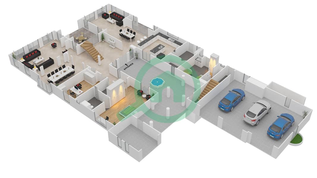 المخططات الطابقية لتصميم النموذج MOUGINS-E2 فیلا 6 غرف نوم - ريدوود أفينيو Ground Floor interactive3D
