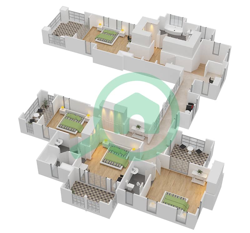 المخططات الطابقية لتصميم النموذج 21 فیلا 5 غرف نوم - ميرادور لا كوليكسيون 1 First Floor interactive3D