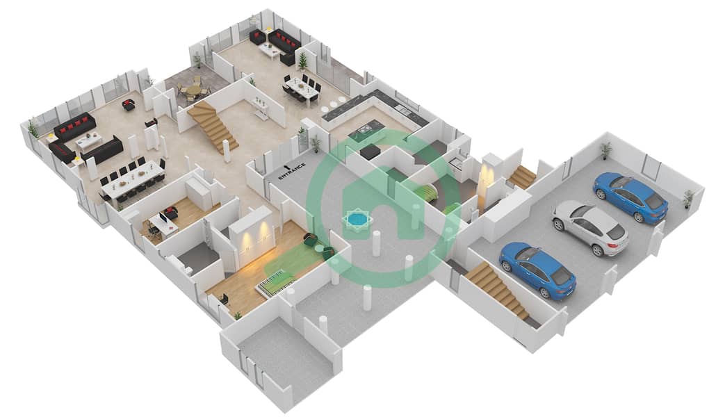 المخططات الطابقية لتصميم النموذج CAPE-E3 فیلا 6 غرف نوم - ريدوود أفينيو Ground Floor interactive3D