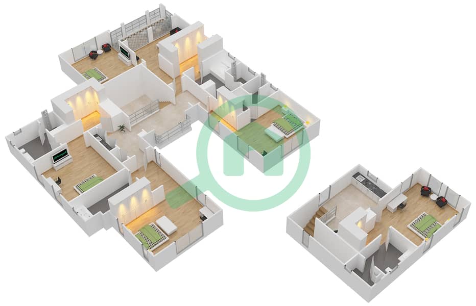 المخططات الطابقية لتصميم النموذج CAPE-E3 فیلا 6 غرف نوم - ريدوود أفينيو First Floor interactive3D