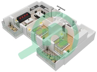 المخططات الطابقية لتصميم النموذج / الوحدة 2B-4 شقة 2 غرفة نوم - حياة بوليفارد