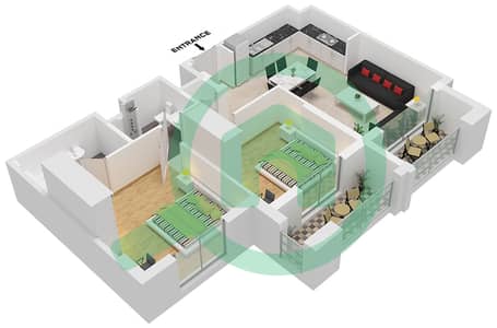 المخططات الطابقية لتصميم النموذج / الوحدة 2B-6 شقة 2 غرفة نوم - حياة بوليفارد