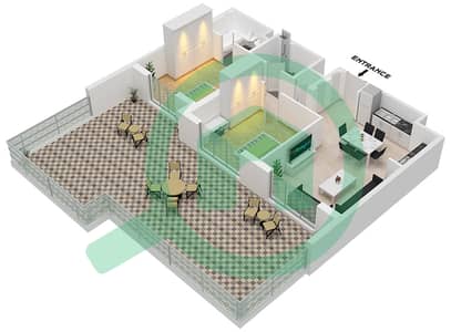 المخططات الطابقية لتصميم النموذج / الوحدة 2B-2 شقة 2 غرفة نوم - حياة بوليفارد