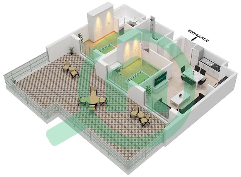 Hayat Boulevard - 2 Bedroom Apartment Type/unit 2B-2 Floor plan interactive3D