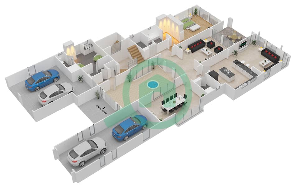 المخططات الطابقية لتصميم النموذج ABERDEEN-F2 فیلا 5 غرف نوم - ريدوود أفينيو Ground Floor interactive3D