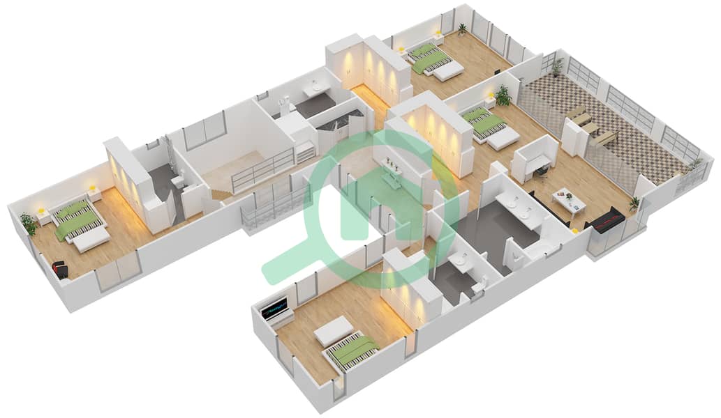 المخططات الطابقية لتصميم النموذج ABERDEEN-F2 فیلا 5 غرف نوم - ريدوود أفينيو First Floor interactive3D