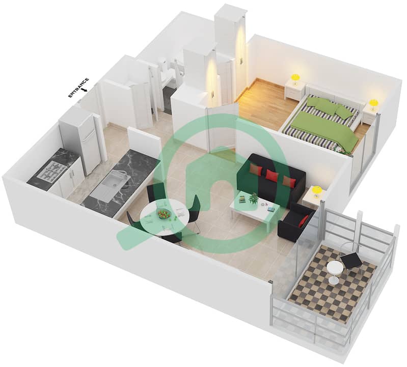 Al Samar 3 - 1 Bedroom Apartment Suite 7-10-14-16 Floor plan Floor 1-7 interactive3D