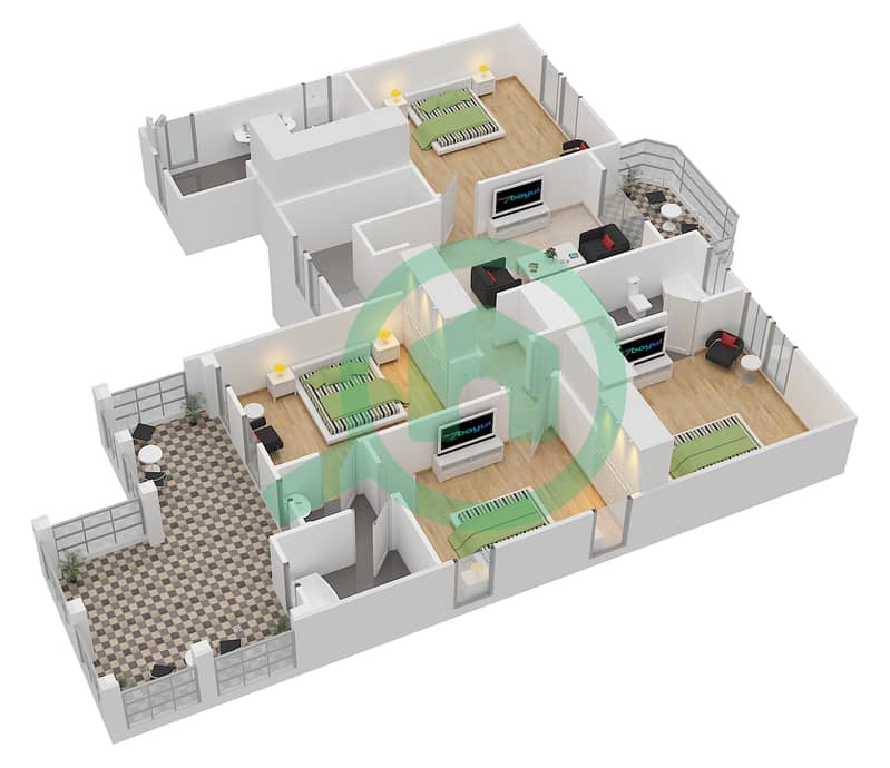 المخططات الطابقية لتصميم النموذج 15 فیلا 5 غرف نوم - ميرادور لا كوليكسيون 1 First Floor interactive3D