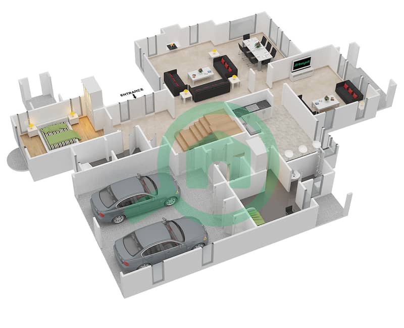المخططات الطابقية لتصميم النموذج 17 فیلا 5 غرف نوم - ميرادور لا كوليكسيون 1 Ground Floor interactive3D