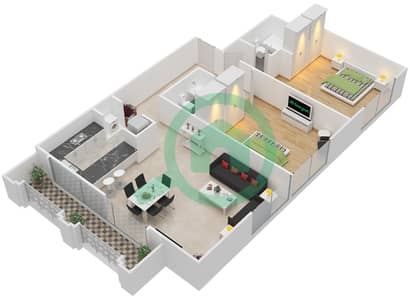 المخططات الطابقية لتصميم الوحدة 10 شقة 2 غرفة نوم - الغاف 4