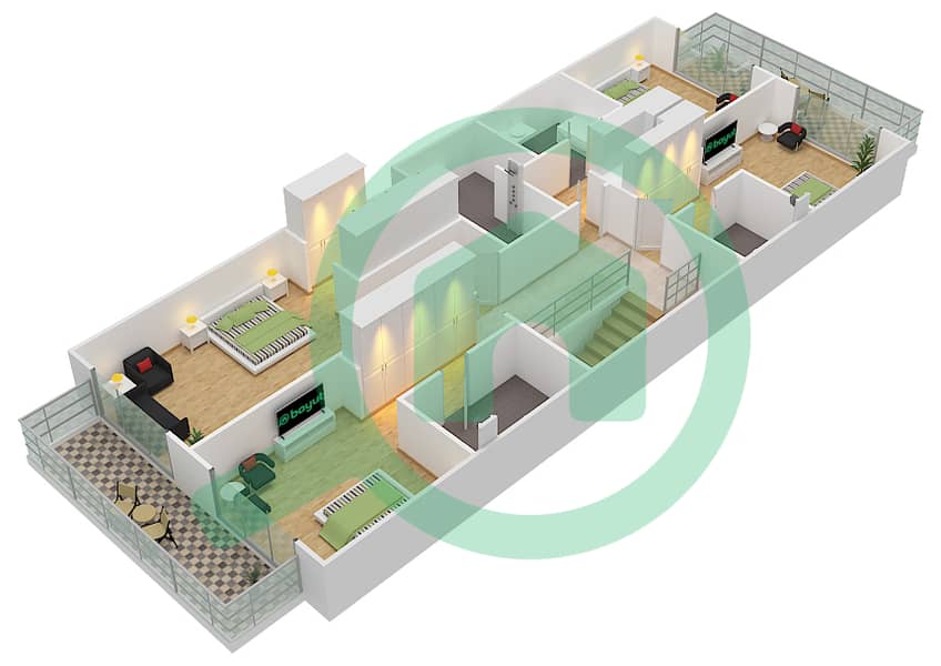 المخططات الطابقية لتصميم النموذج / الوحدة A1/TH06 تاون هاوس 4 غرف نوم - نيكي بيتش ريزيدنس First Floor interactive3D