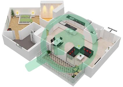 المخططات الطابقية لتصميم النموذج / الوحدة C/203 شقة 1 غرفة نوم - نيكي بيتش ريزيدنس