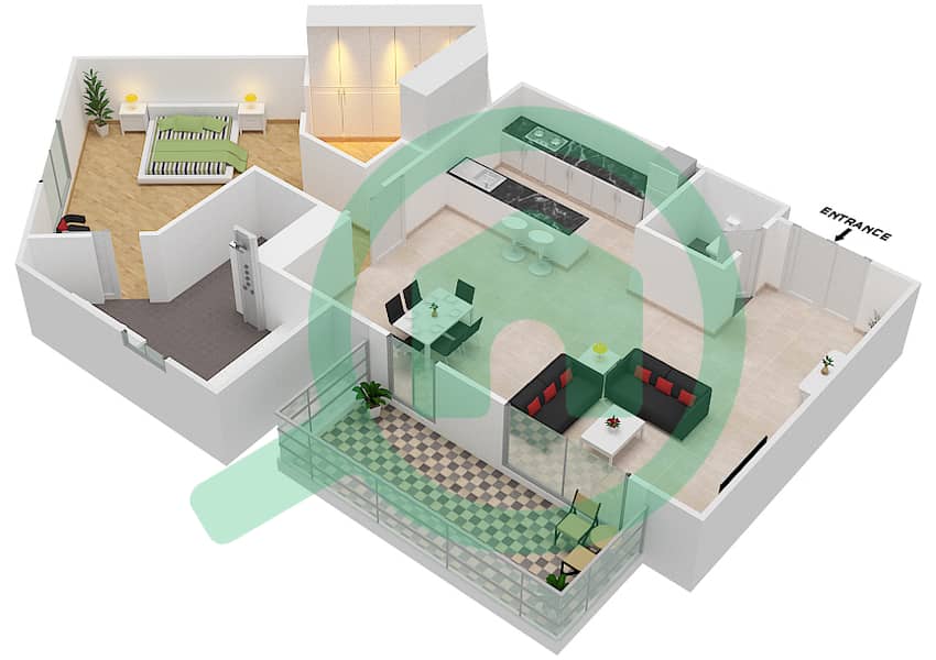 Никки Бич Резорт & Спа Дубай - Апартамент 1 Спальня планировка Тип/мера C/203 Floor 2 interactive3D