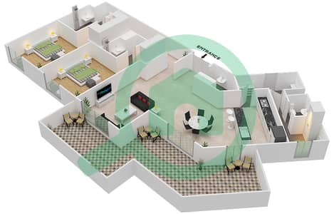 المخططات الطابقية لتصميم النموذج / الوحدة B/G03 شقة 2 غرفة نوم - نيكي بيتش ريزيدنس