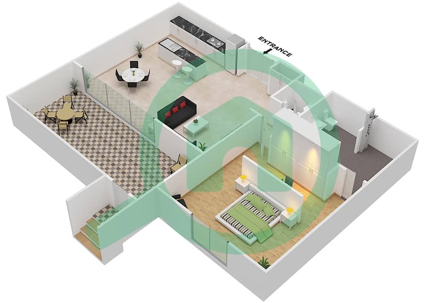 المخططات الطابقية لتصميم النموذج / الوحدة A/G02 شقة 1 غرفة نوم - نيكي بيتش ريزيدنس Ground Floor interactive3D