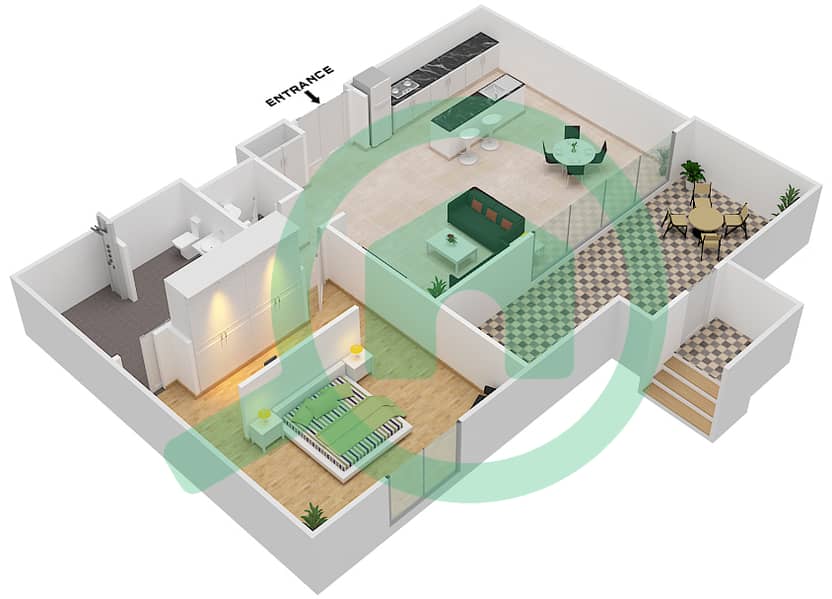 迪拜尼基海滩温泉度假村 - 1 卧室公寓类型／单位A/G01戶型图 Ground Floor interactive3D
