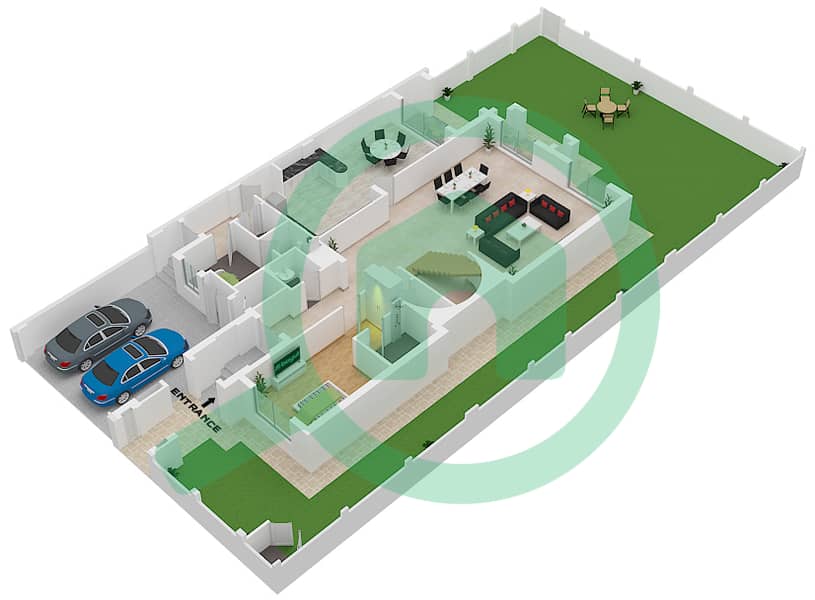المخططات الطابقية لتصميم النموذج 5B-R SIGNATURE فیلا 5 غرف نوم - كاسا فاميليا Ground Floor interactive3D