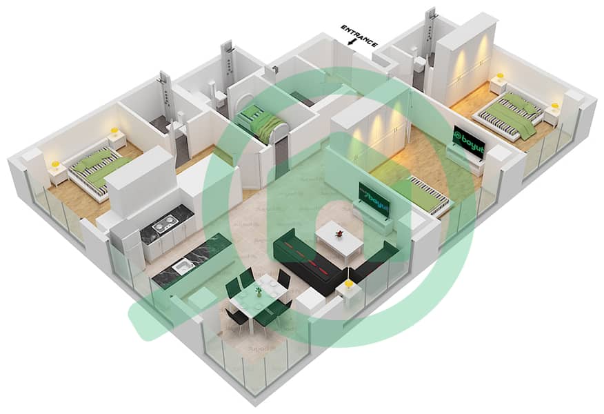 Pixel - 3 Bedroom Apartment Type/unit T7/401 Floor plan interactive3D