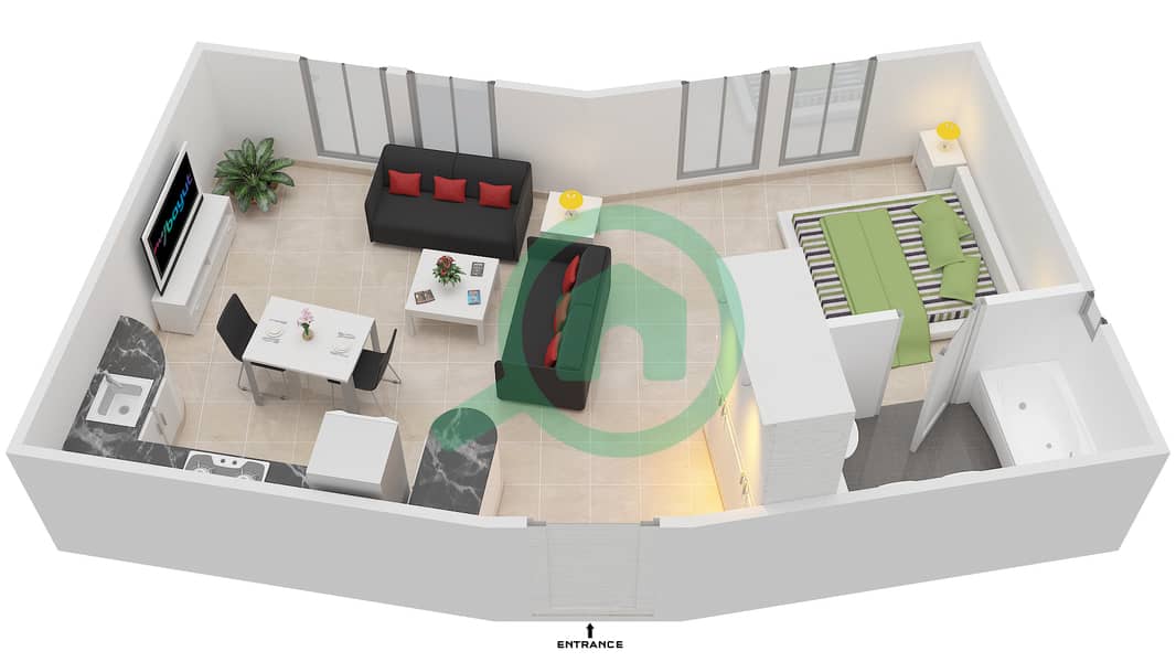 Аль Тамам 15 - Апартамент Студия планировка Тип 2B interactive3D