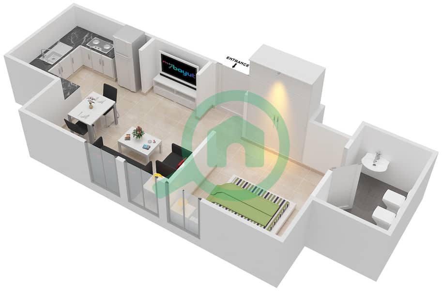 Al Thamam 15 - Studio Apartment Type 1D Floor plan interactive3D