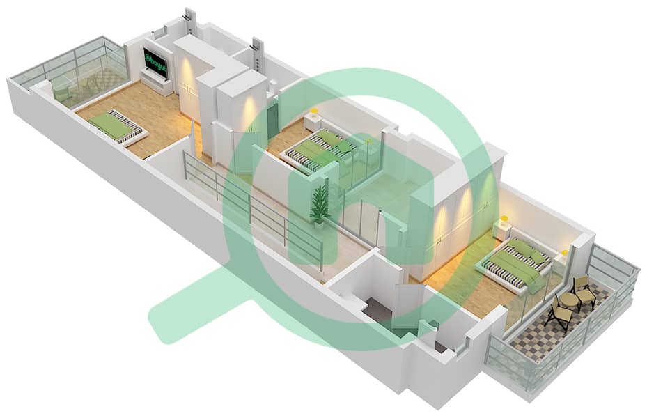 Аль Фурджан - Вилла 4 Cпальни планировка Тип A First Floor interactive3D